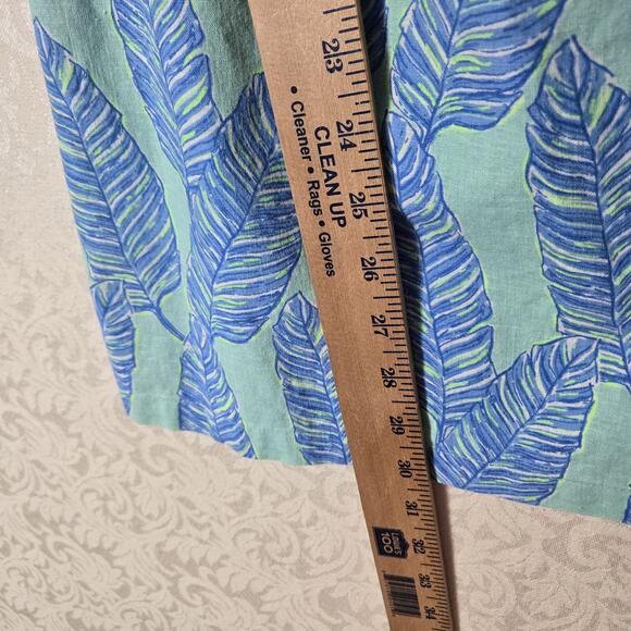 Vineyard Vines Linen Cotton Mini Shift Dress sz S Blue Green Leaf Tropical - Picture 8 of 9